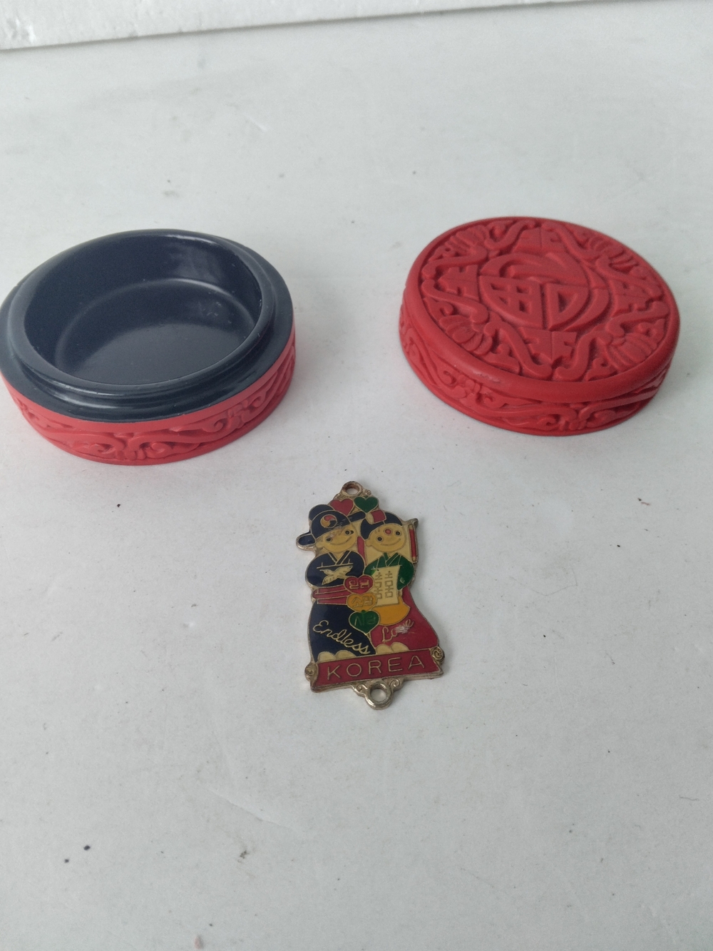 Vintage Korea 1988 Olympics Charm with Red Lacquer Box